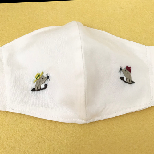 最大の割引 ちらっとモグラの刺繍マスク 手刺繍 刺繍マスク モグラ 動物柄 その他
