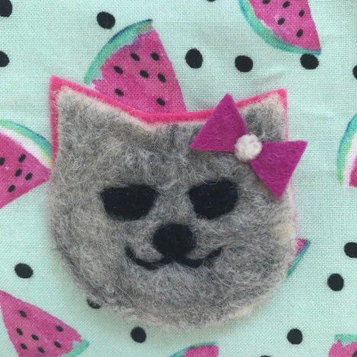 ハンドメイド☆羊毛フェルト 夏 スイカ 猫 ネコ 羊毛フェルト リゾート