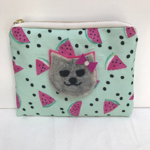 ハンドメイド☆羊毛フェルト 猫 夏 スイカ ネコ ハンドメイド☆羊毛