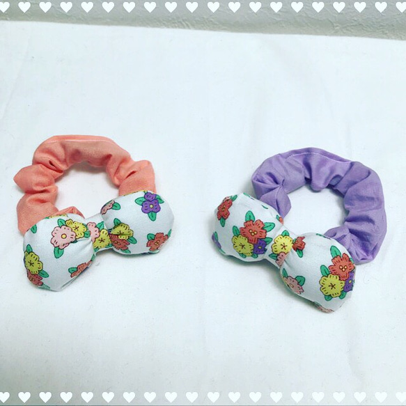 子供用シュシュ 花柄 リボン シュシュ キッズヘアゴム 送料無料