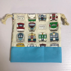 コップ袋 電車柄 男の子用 水色 通園通学グッズ 入園グッズ 4枚目の画像