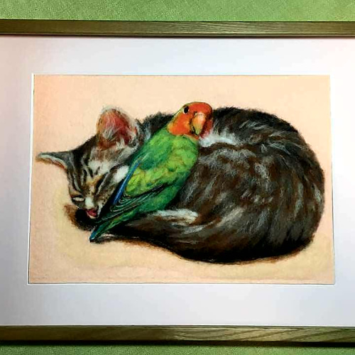 羊毛フェルト 絵画 刺繍 鳥の子守唄 絵画 ちーしろ 通販 4211547