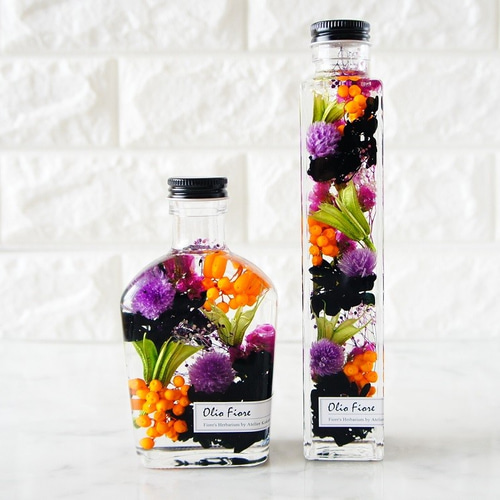 ◆ハーバリウム　344 紫と黄色のバラbottle *.:。✿*゜ 大人ハロウィンハーバリウム ニゲラ 選べるボトル ハーバリウム・植物