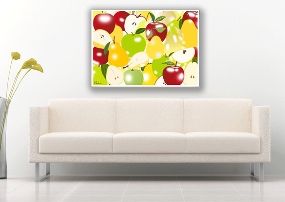 A2サイズパネルボード 洋梨とリンゴ 幸運モチーフフルーツデザイン