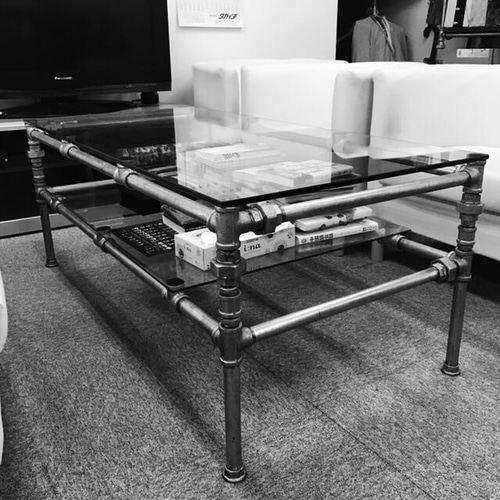 ガス管2段ローテーブル強化ガラス板付 セレクトショップ 