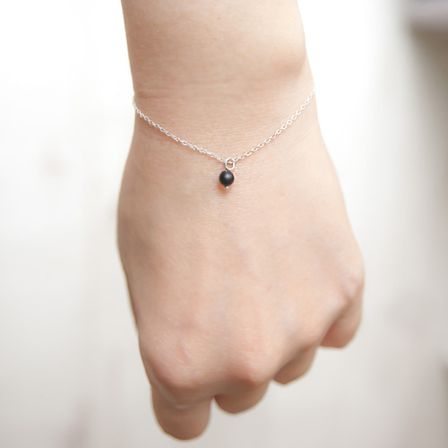 925銀スターリングシルバーブラックオニキスブレスレット細かい