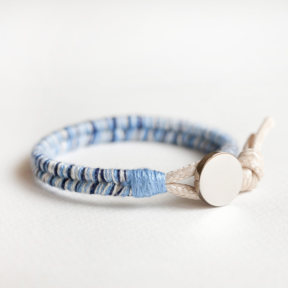 西班牙海洋風混色地中海藍棉線銀扣編織手環手鍊《小鍊子會社》男女中性款 BTW032 第1張的照片