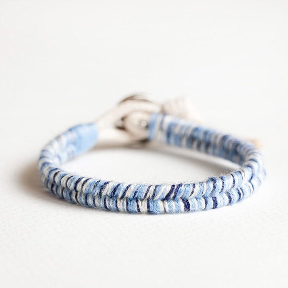 西班牙海洋風混色地中海藍棉線銀扣編織手環手鍊《小鍊子會社》男女中性款 BTW032 第3張的照片