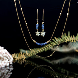 天然藍寶石 雙環鎖骨鍊與鋯石耳環套組 第2張的照片