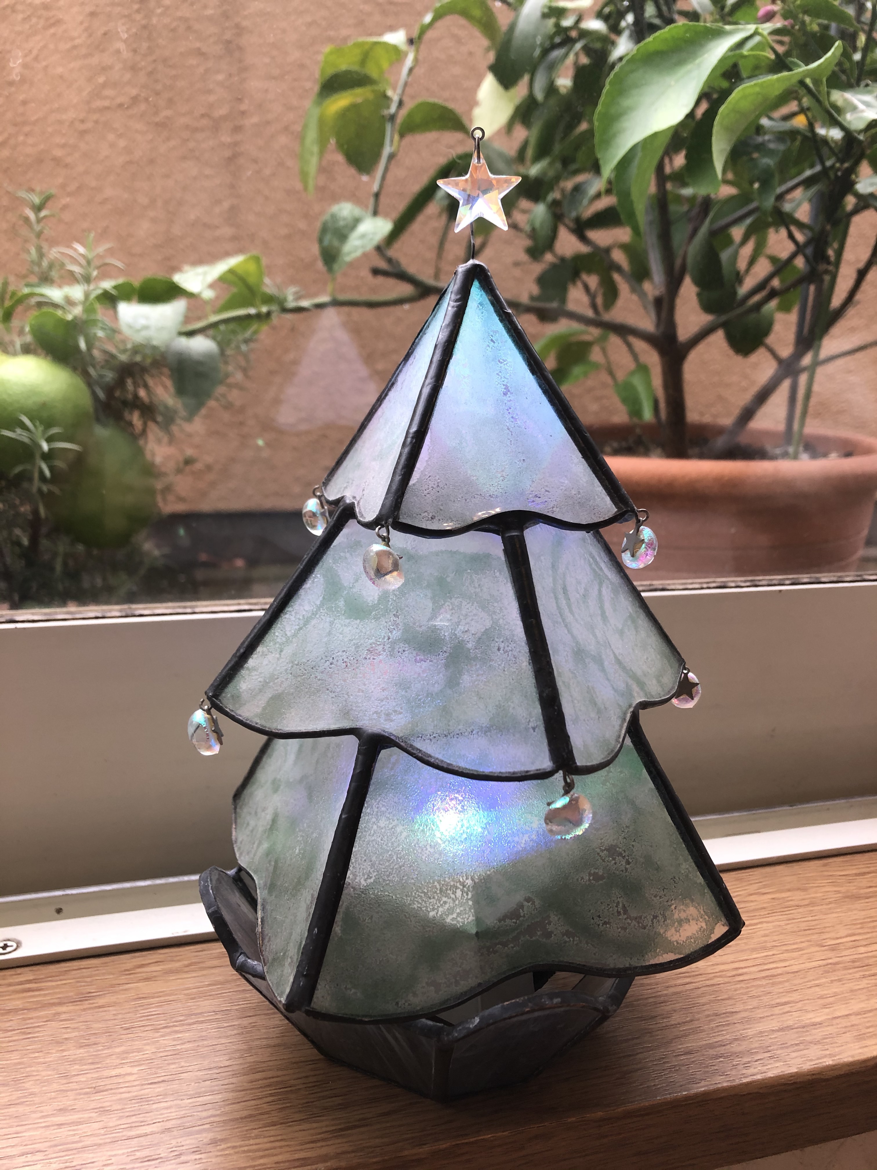stainedglassのchristmas  treelamp   green