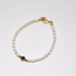 輕珠寶系列 青金石珍珠手鍊 超纖細 第2張的照片