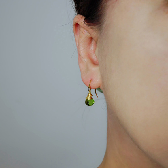 墨綠的夜 - 金色復古石英石耳環耳夾 輕珠寶系列 (可改夾式) 第6張的照片