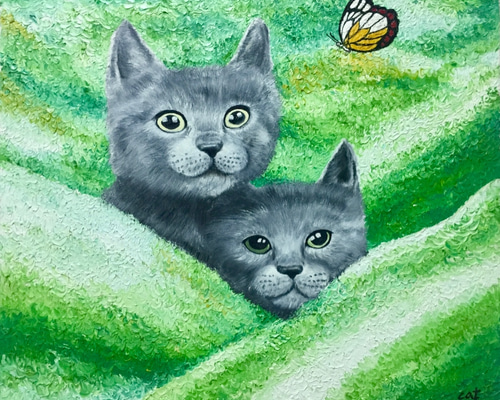 猫と蝶、絵画 絵画 慧雯 通販 4121094｜Creema(クリーマ)