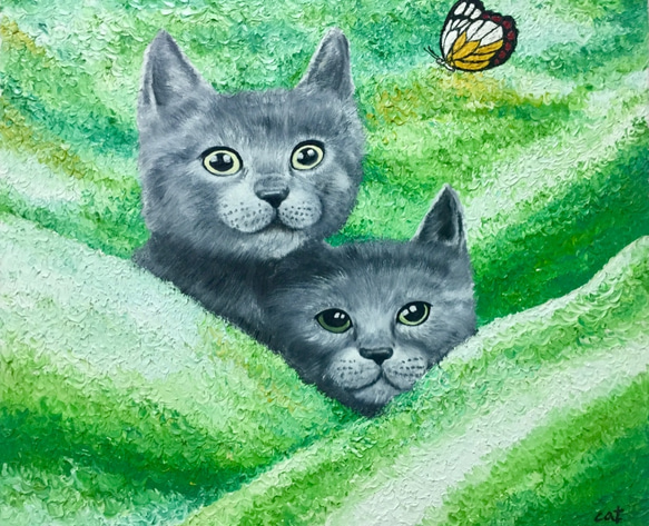 猫と蝶、絵画 絵画 慧雯 通販 4121094｜Creema(クリーマ)