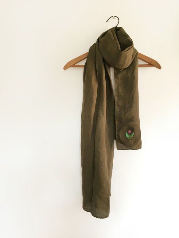 棉麻圍巾／深橄欖綠 第1張的照片