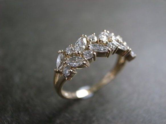 Marquise Ring 14K黃金鑽石戒指 第1張的照片