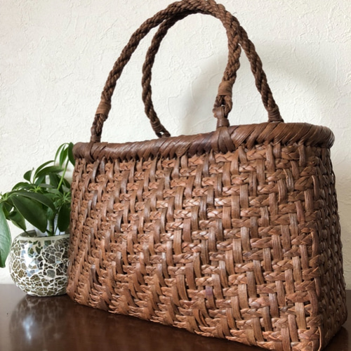 山葡萄かごバッグ 透かし編み×網代編み 414g W34cm 国産 奥会津