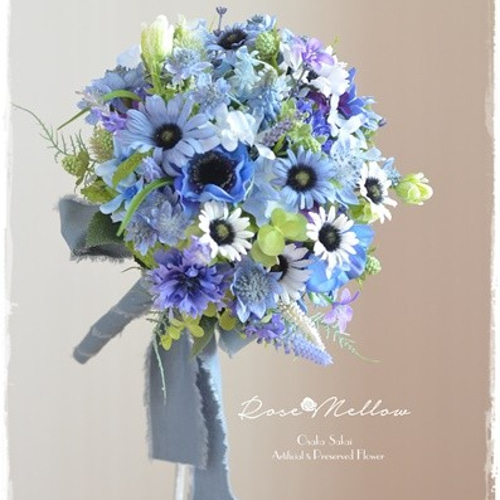送料無料【ウェディングブーケ】ブルーのお花が美しいアートの  