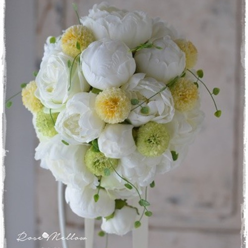 ホワイト芍薬ブーケ ブートニア付き ピオニーブーケブートニアセット