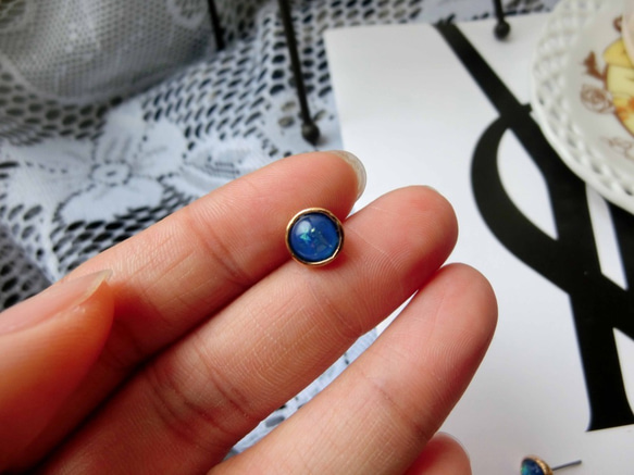 幻彩藍珠 耳針式耳環 鋼針 防過敏 藍石 天然石 第6張的照片
