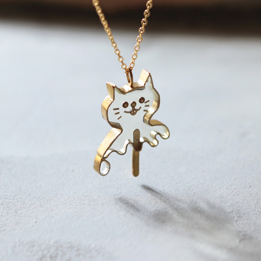 おばけアイスねこ（透明）｜ネックレス｜N553