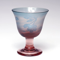 被せグラス 馬上杯 桜流れ（ピンク地にブルー）食前酒・冷酒に 3枚目の画像