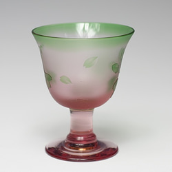 被せグラス 馬上杯 桜夢（ピンク地にグリーン）食前酒・冷酒に 3枚目の画像