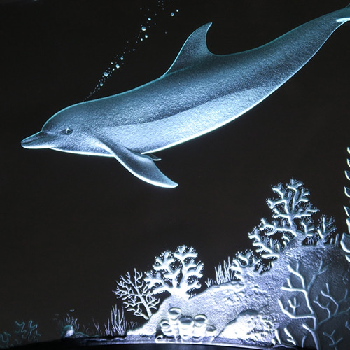 コーラル・ブルー LED照明付きエッチングガラスパネルオブジェ