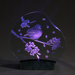春の雀　LED照明付きエッチングガラスパネルオブジェ 4枚目の画像