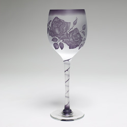 ワイングラス　紫のバラ　色被せグラス 2枚目の画像