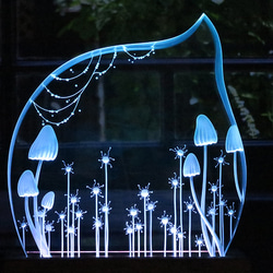 妖精「Wish」　LED照明付き　エッチングガラス パネルオブジェ 4枚目の画像