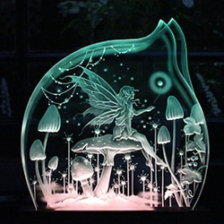 妖精「Wish」　LED照明付き　エッチングガラス パネルオブジェ 5枚目の画像