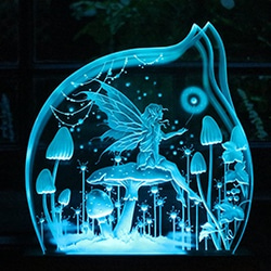 妖精「Wish」　LED照明付き　エッチングガラス パネルオブジェ 6枚目の画像