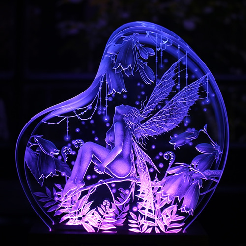 妖精「I Wish」 LED照明付き エッチングガラス パネルオブジェ
