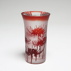 被せグラス 彼岸花に籠目 （赤）一口ビール・冷酒グラスに 2枚目の画像