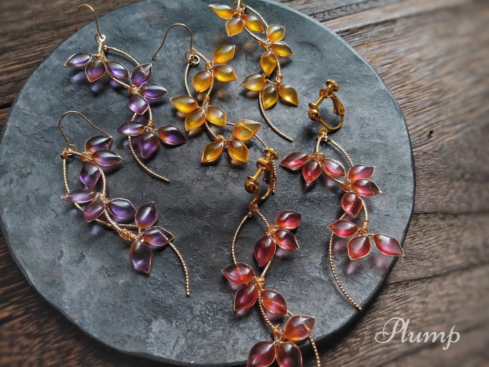 秋の気配♡幻想的なリーフピアス/イヤリング 　浴衣/リーフ/着物/花/秋/和装アクセサリー/綺麗めアクセサリー