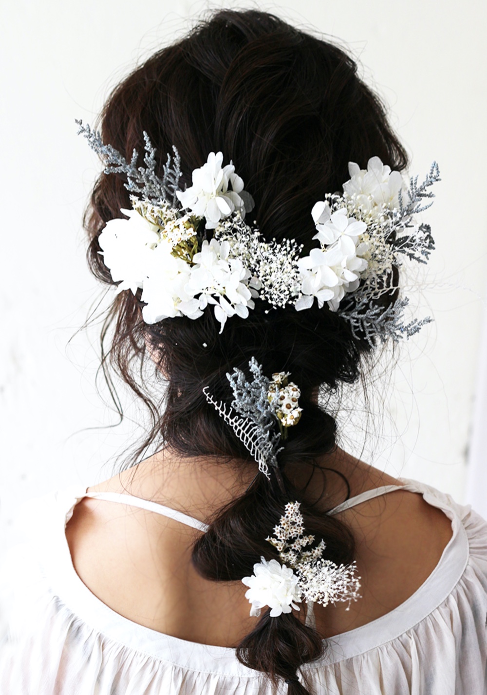 プリザーブドフラワー　ヘアアクセサリー ホワイト ロング