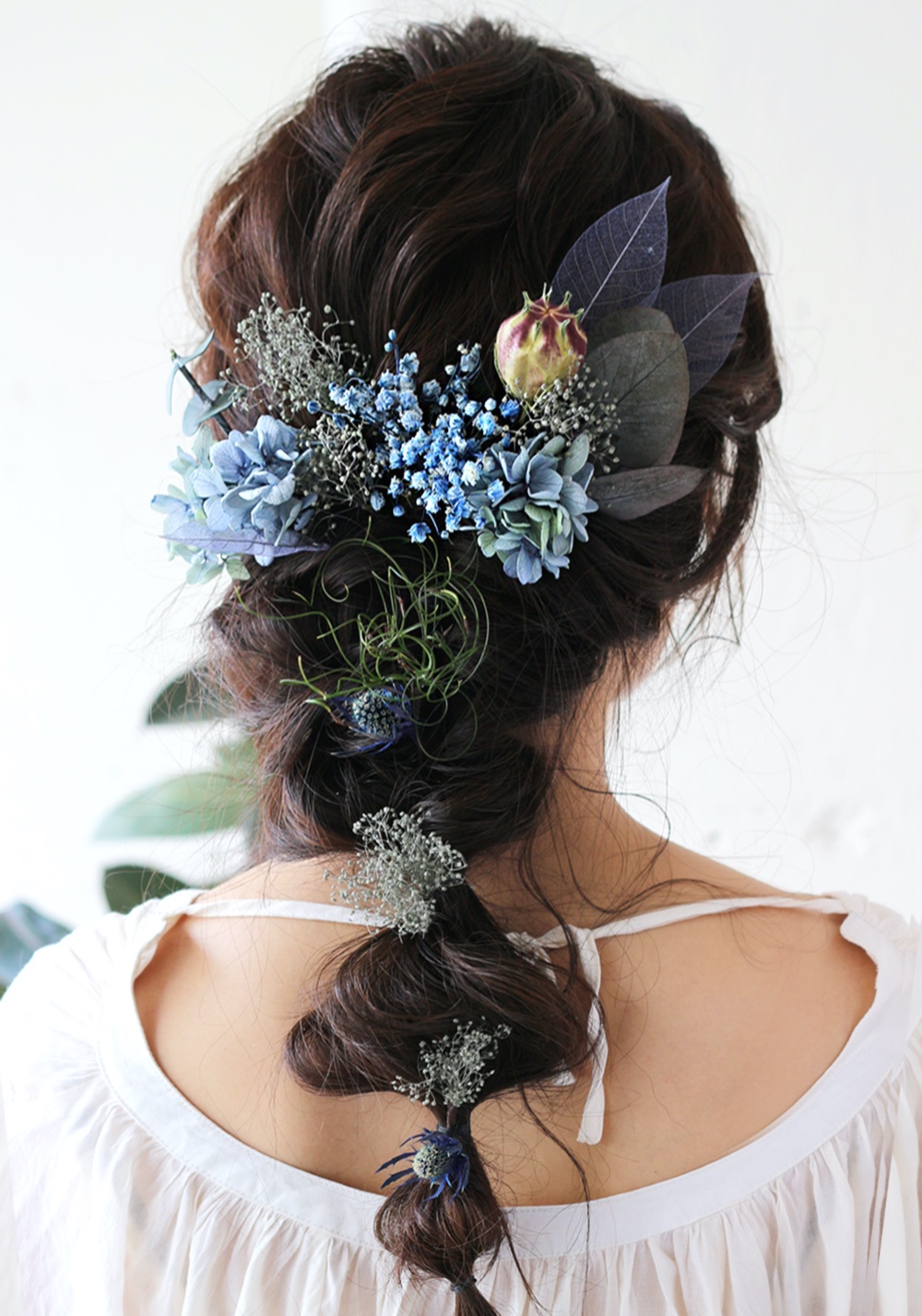 プリザーブドフラワー　ヘアアクセサリー ブルー ロング