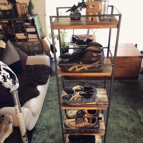 アイアン家具　シューズラック　シェルフ  男前　無骨　オーダーメイド　アカシア材 アイアン家具 シューズラック シェルフ 男前 無骨 オーダーメイド