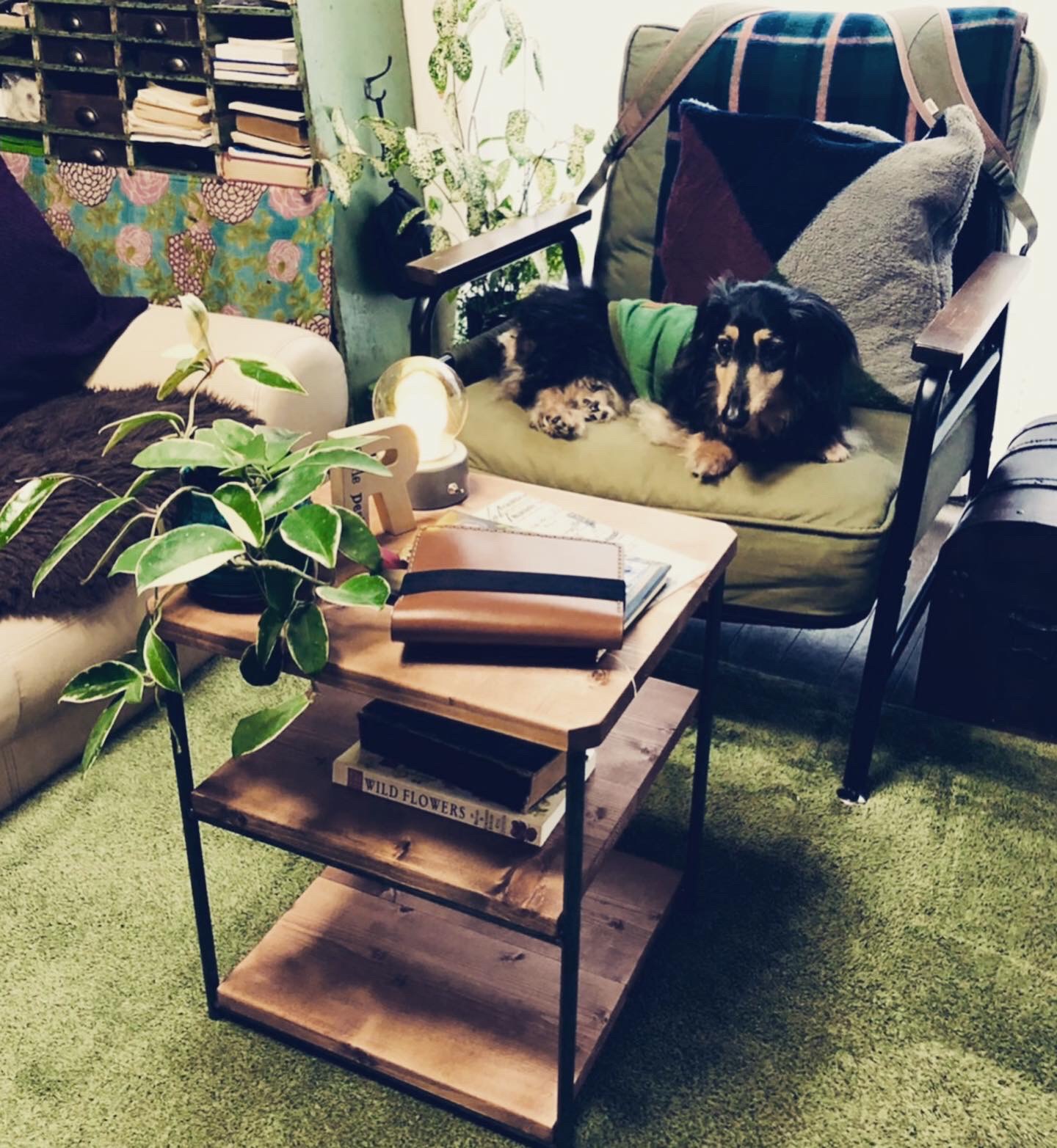 アイアン家具　サイドテーブル ハンドメイド　インダストリアル　オーダーメイド　モダン　男前　無骨　シェルフ　カフェラック