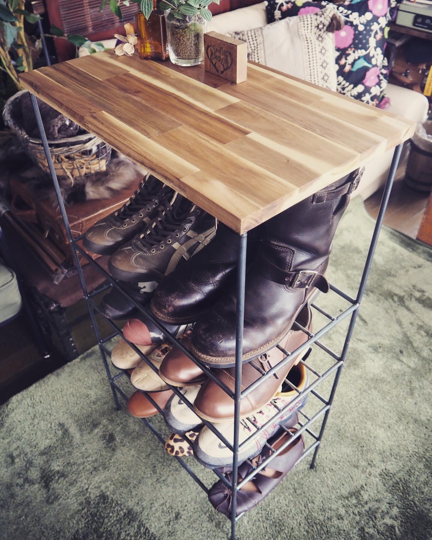 送料込　アイアンラック　シューズラック　アイアン家具　オーダーメイドハンドメイド ⌘アイアンシューズラック⌘ハンドメイド作品 アイアン家具 男前