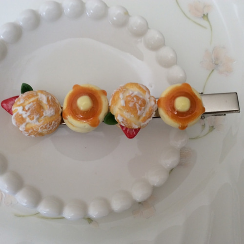 シュークリームとホットケーキのヘアクリップ♡左右ok♡9.6cm ヘア 