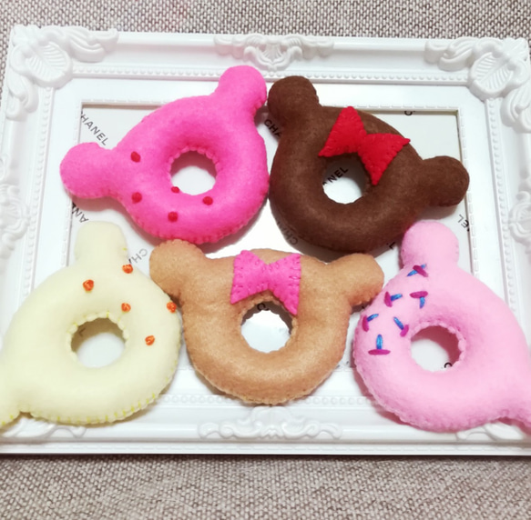 クマさん型ドーナツセット】5 種類♥フェルトままごと知育玩具布