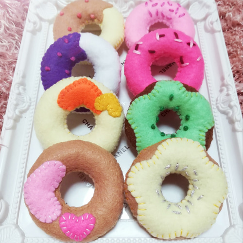 クマさん型ドーナツセット】5 種類♥フェルトままごと知育玩具布