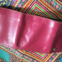 小型 革職人の手作り財布屋 。ピンク ハンドメイド レザー ウォレット 本革 手縫い 127 2枚目の画像