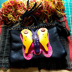 送料無料 バタフライポーチ 革職人の手作り財布屋 レザーウォレットコインケース 本革手縫いバッグ 1枚目の画像