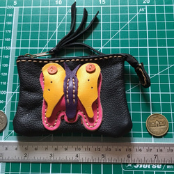 送料無料 バタフライポーチ 革職人の手作り財布屋 レザーウォレットコインケース 本革手縫いバッグ 2枚目の画像