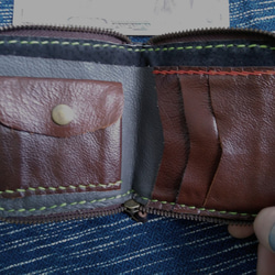 革職人の手作り財布屋 ラウンドファスナ二つ折りハーフブラウン編み込み　レザーウォレット 手縫いバッグ　ポーチ 本革細工 3枚目の画像