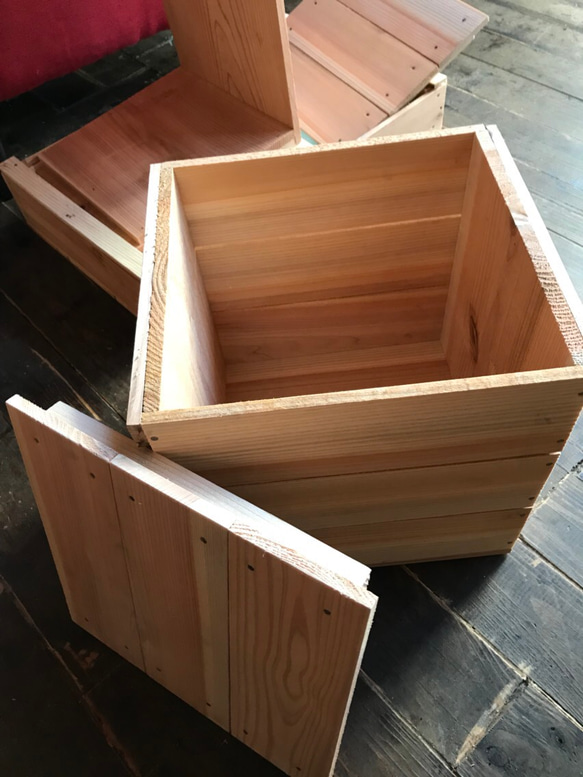 座れる収納♪りんご箱半分サイズ蓋つき 木箱 ウッドボックス