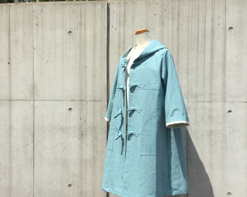 ターコイズブルーのデニムのダッフルコート コート yokoyoko 通販